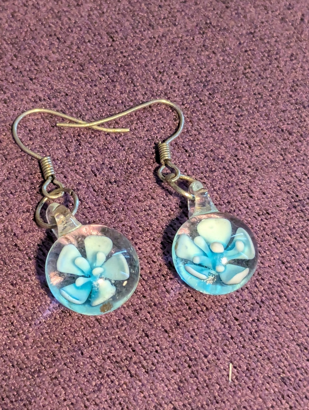 Handmade Blue Floral Glass Drop Earrings - Unbranded